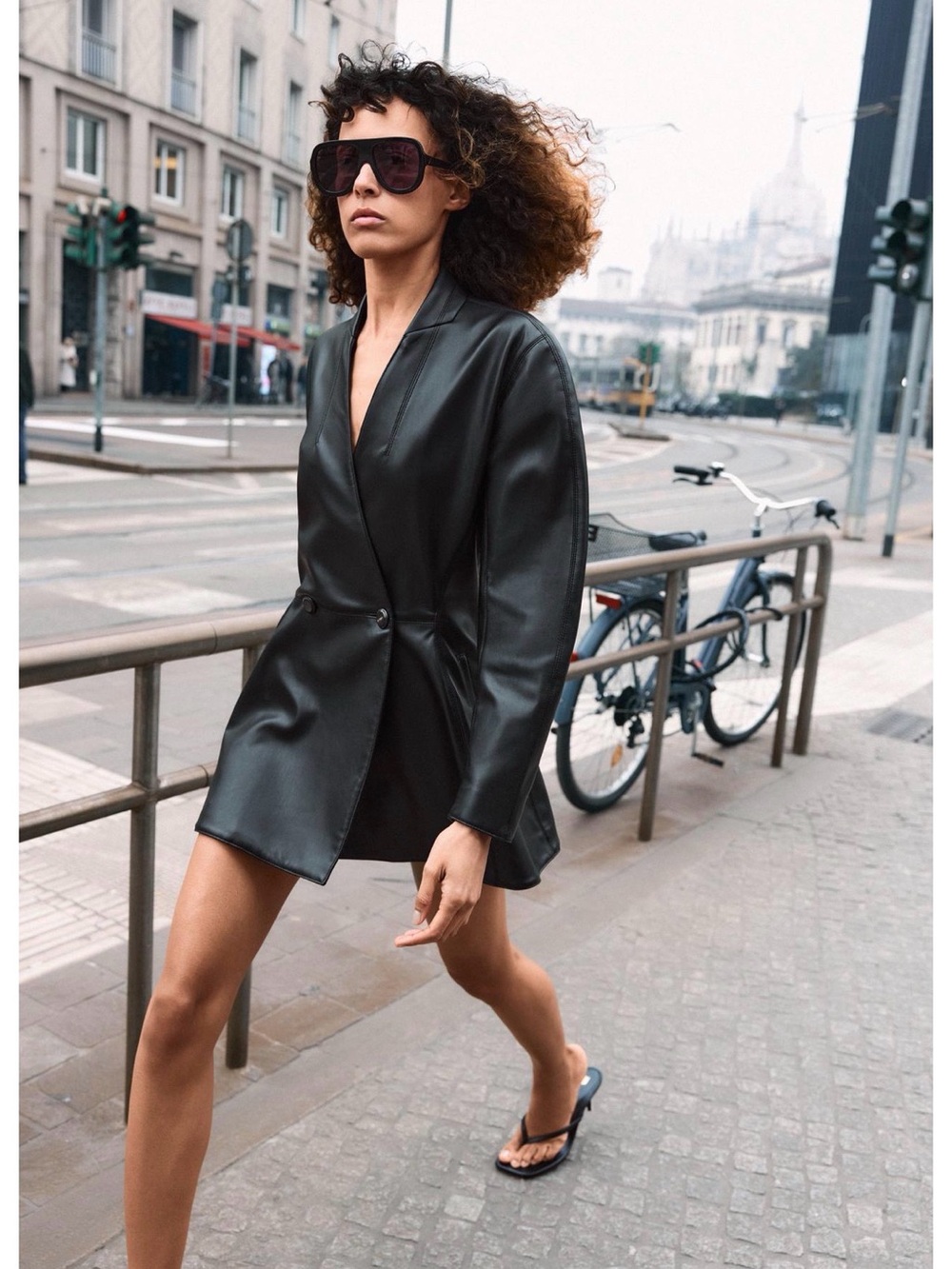 Zara Black tailored Faux Leather Blazer Coat